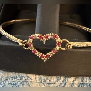 ROSS SIMONS VALENTINES RUBY DIAMOND BANGLE BRACELET 18k gold over 925 silver